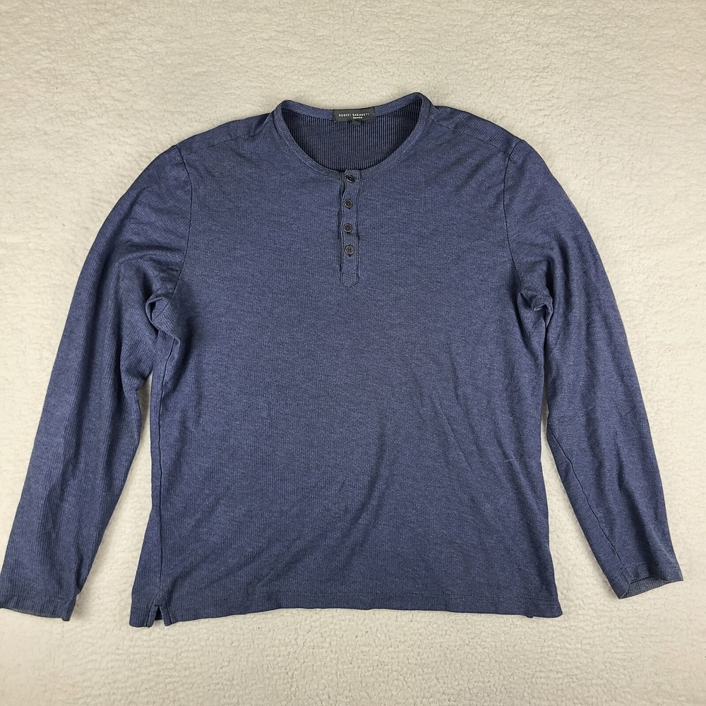 Robert Barakett Henley Sweatshirt Mens 2XL‎ XXL Blue Crewneck Long Sleeve